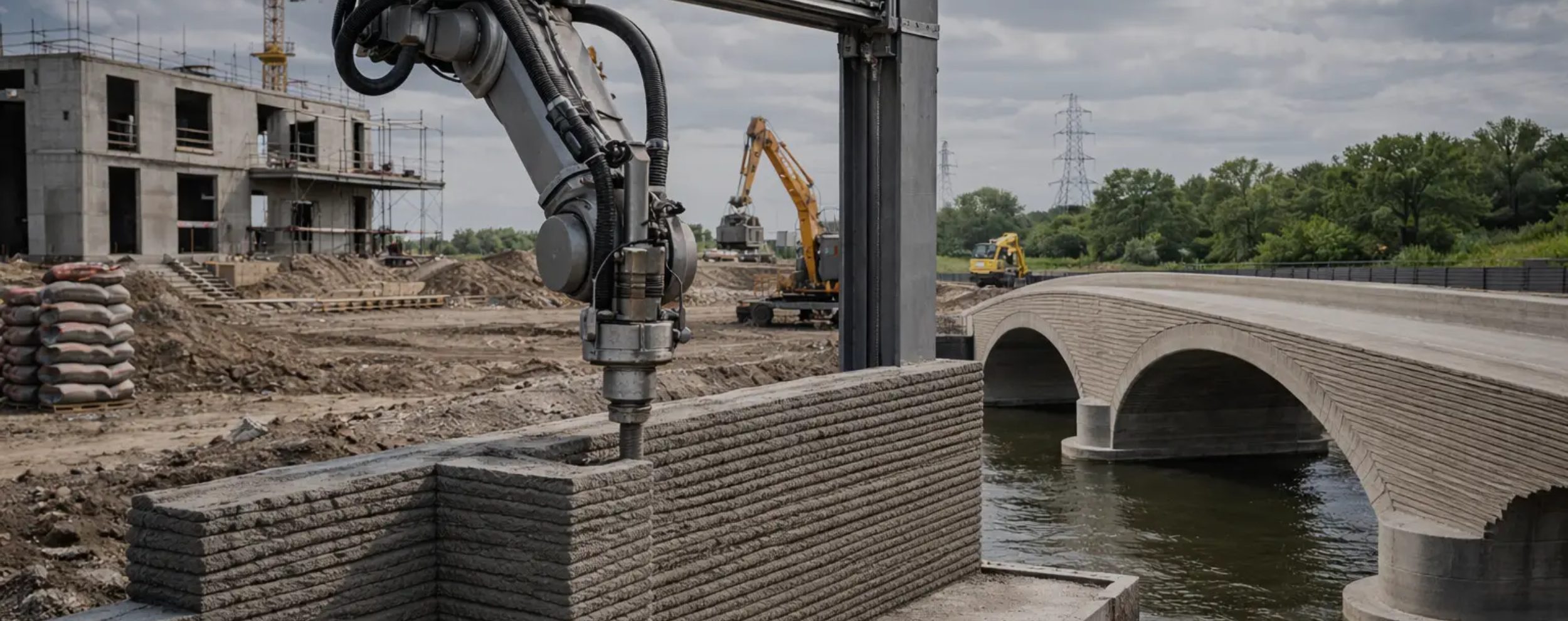 Vertico 3D printing robot creating textured concrete object on workstation